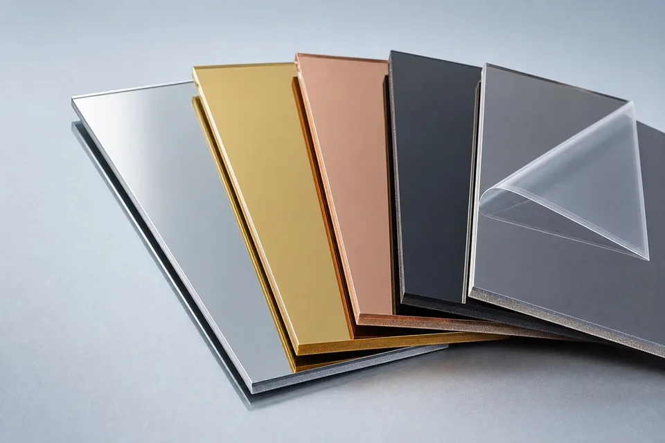 Colored acrylic mirror sheet material options for supplier orders